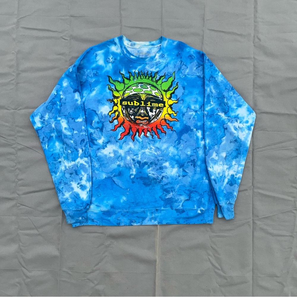 Sublime tour Blue Tie Dye Sweatshirt Long Sleeve Size Large crew neck grunge POC